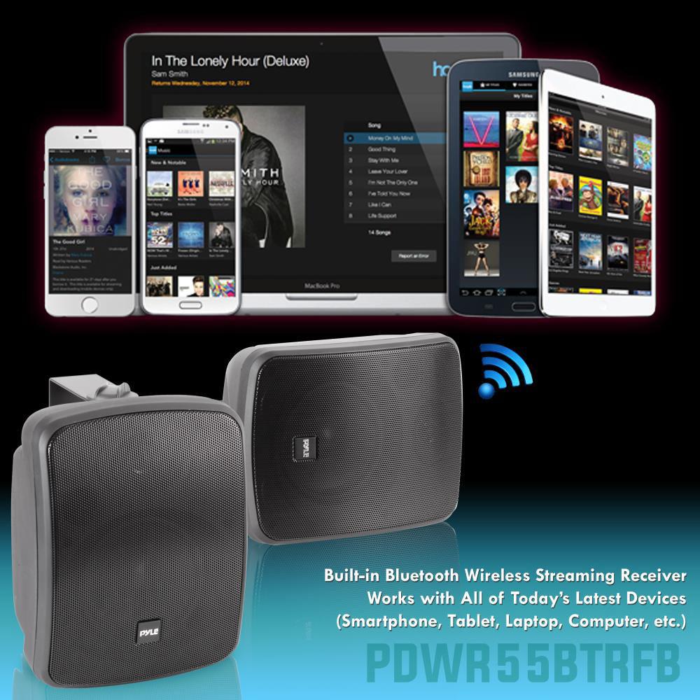 Pyle Pro 5.25" 800 Watt Wall-Mount Marine Speakers with BT Audio RF Streaming