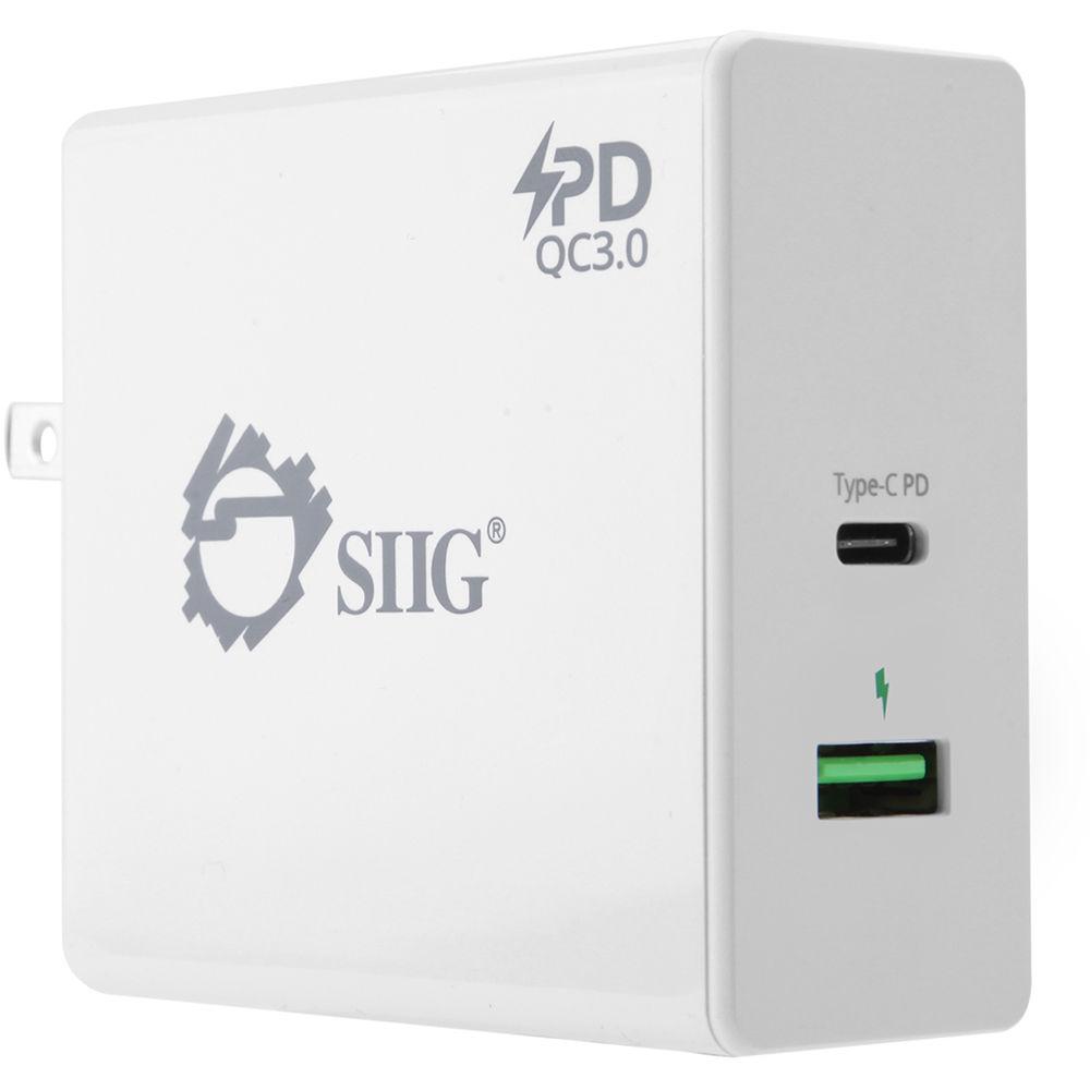 SIIG 65W USB Type-C Wall Charger with Power Delivery and QC 3.0 USB Port