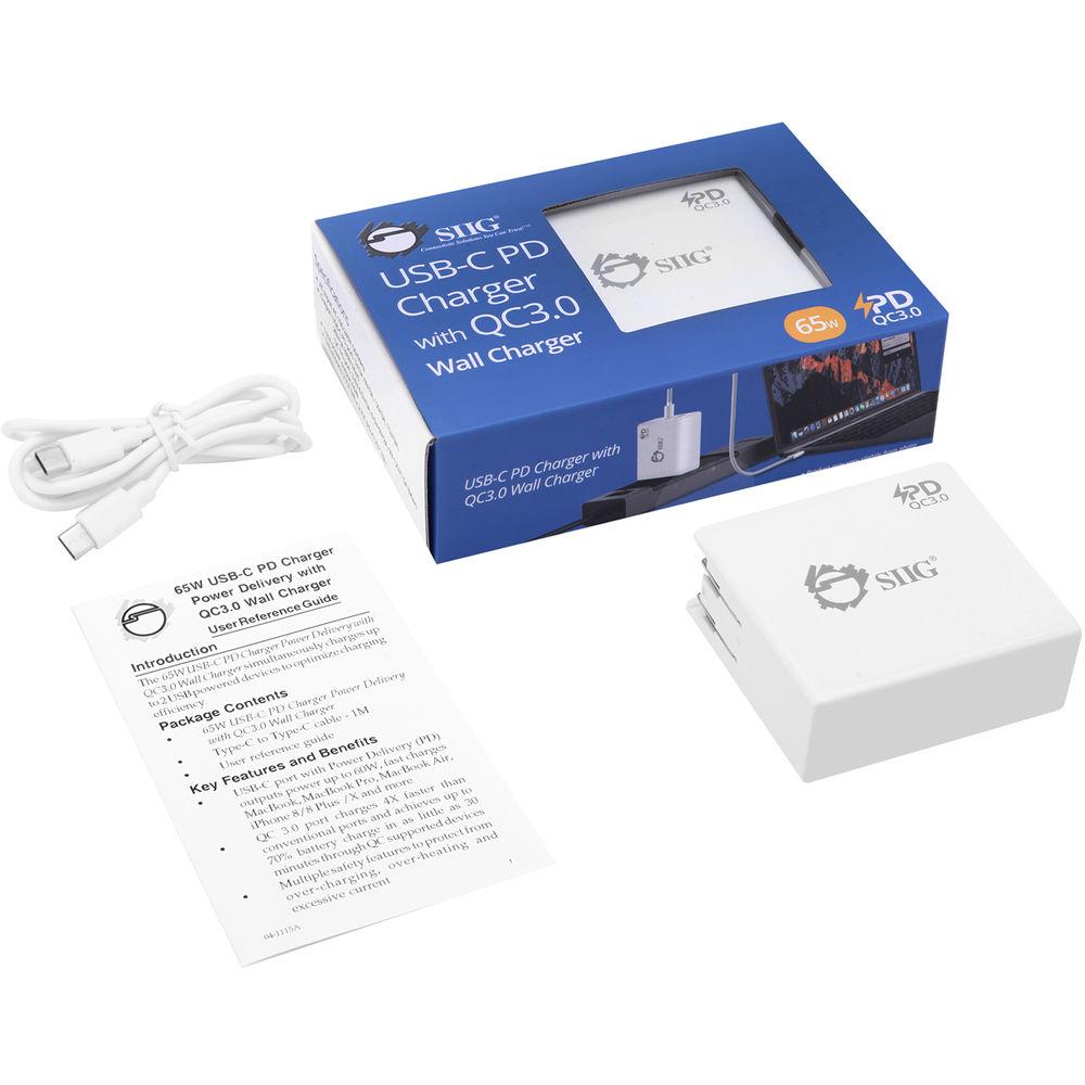 SIIG 65W USB Type-C Wall Charger with Power Delivery and QC 3.0 USB Port