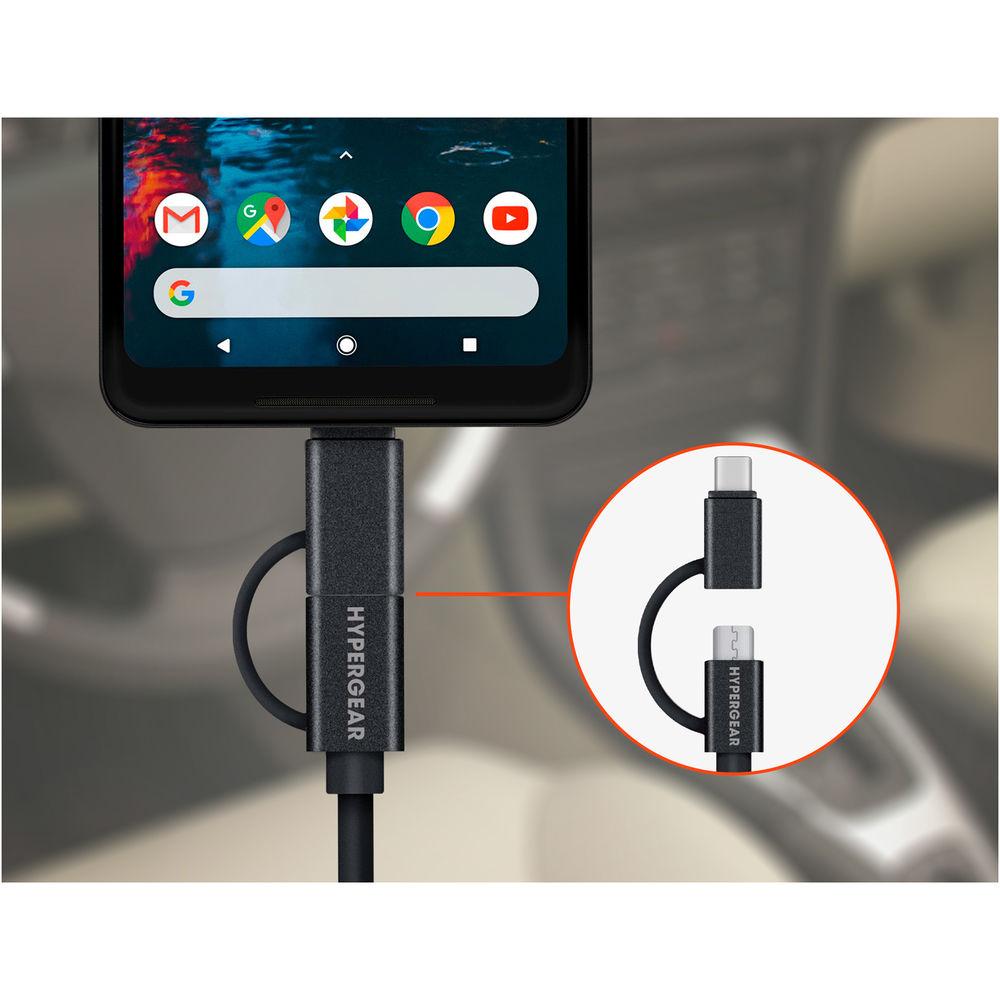 HyperGear 7.2A Triple USB Type-A Car Charger with Hybrid Cable