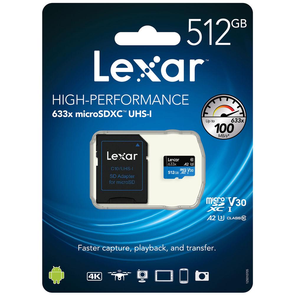 Lexar 512GB 633x UHS-I microSDXC Memory Card with SD Adapter