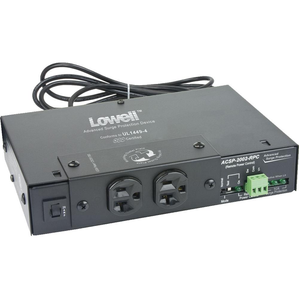 Lowell Manufacturing Compact Surge Suppressor-20A, 2 Outlets, Remote Power Control, Attached Cord