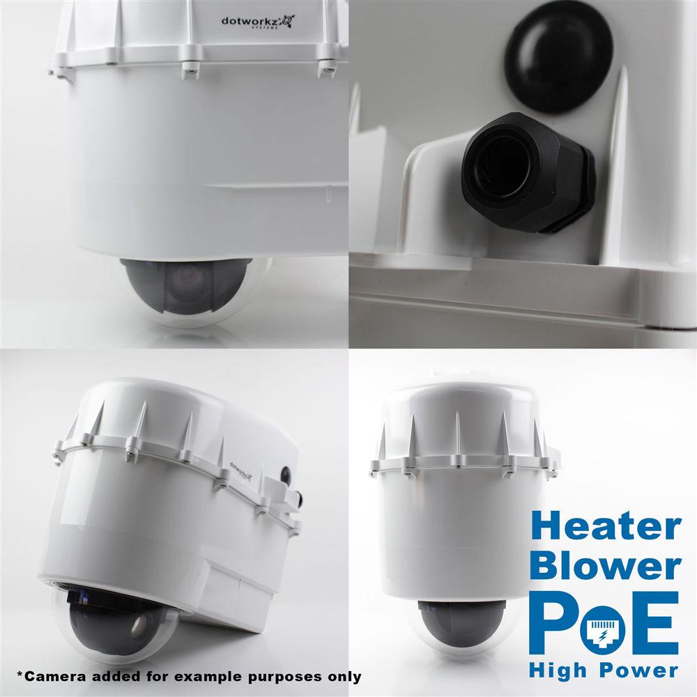 Dotworkz D3 Power Saver Outdoor Camera Enclosure with Heater & Blower, High-Power PoE Ready with Tinted Lens