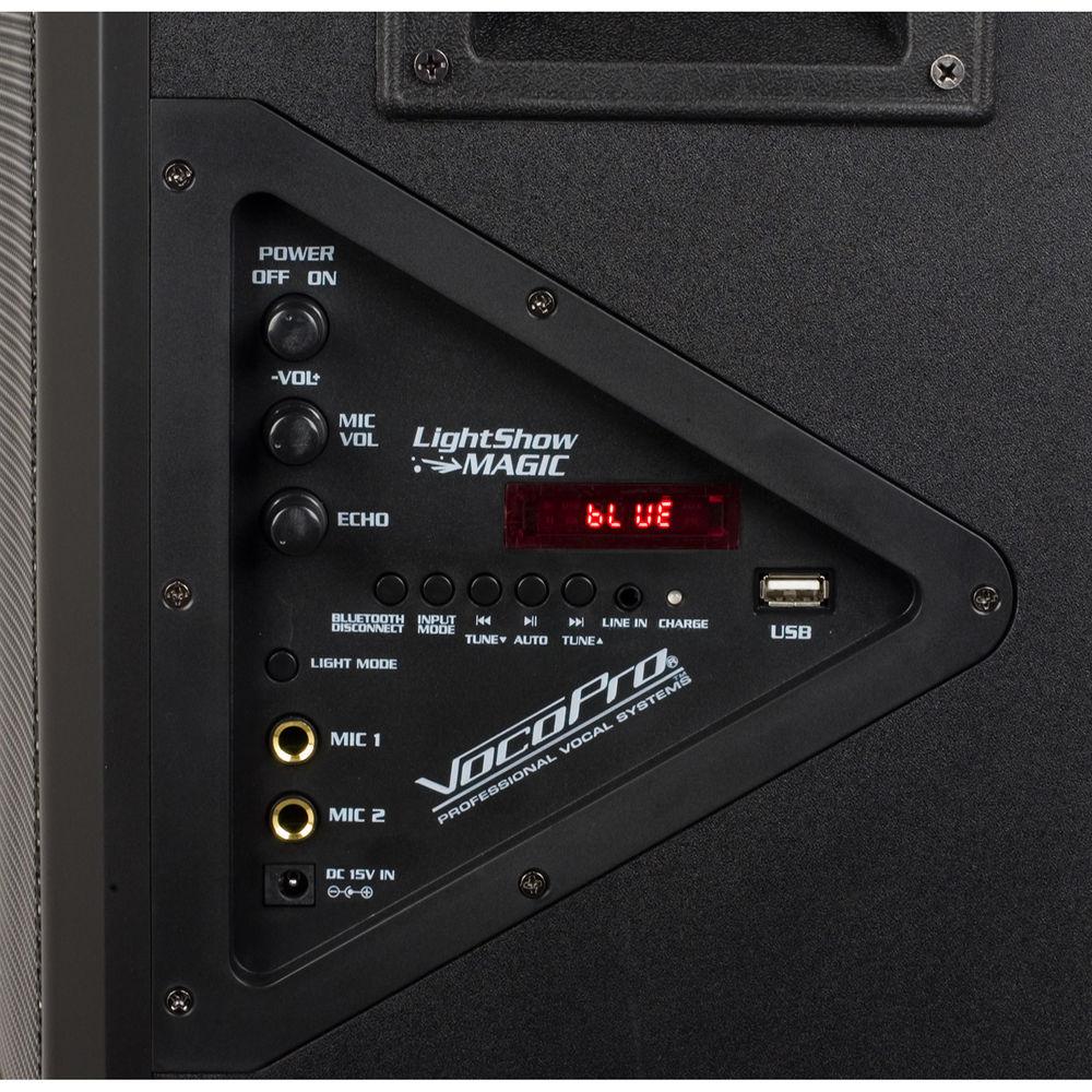VocoPro LightShow Magic Portable Bluetooth 100W PA System with Built-In Light Show