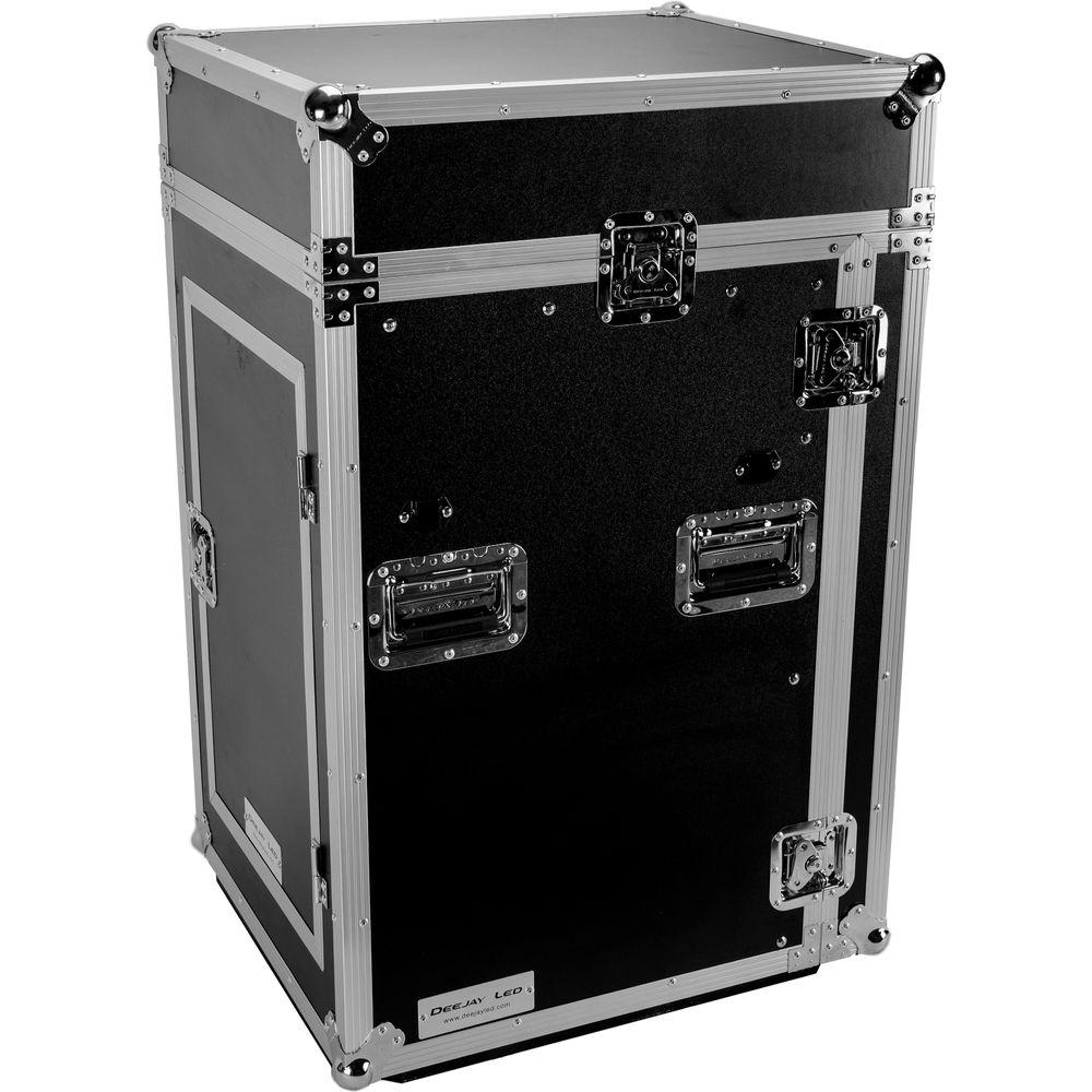 DeeJay LED 11 RU Slant Mixer Rack 16 RU Vertical Rack System Combo Case with Caster Board, Table, and 17" Laptop Shelf