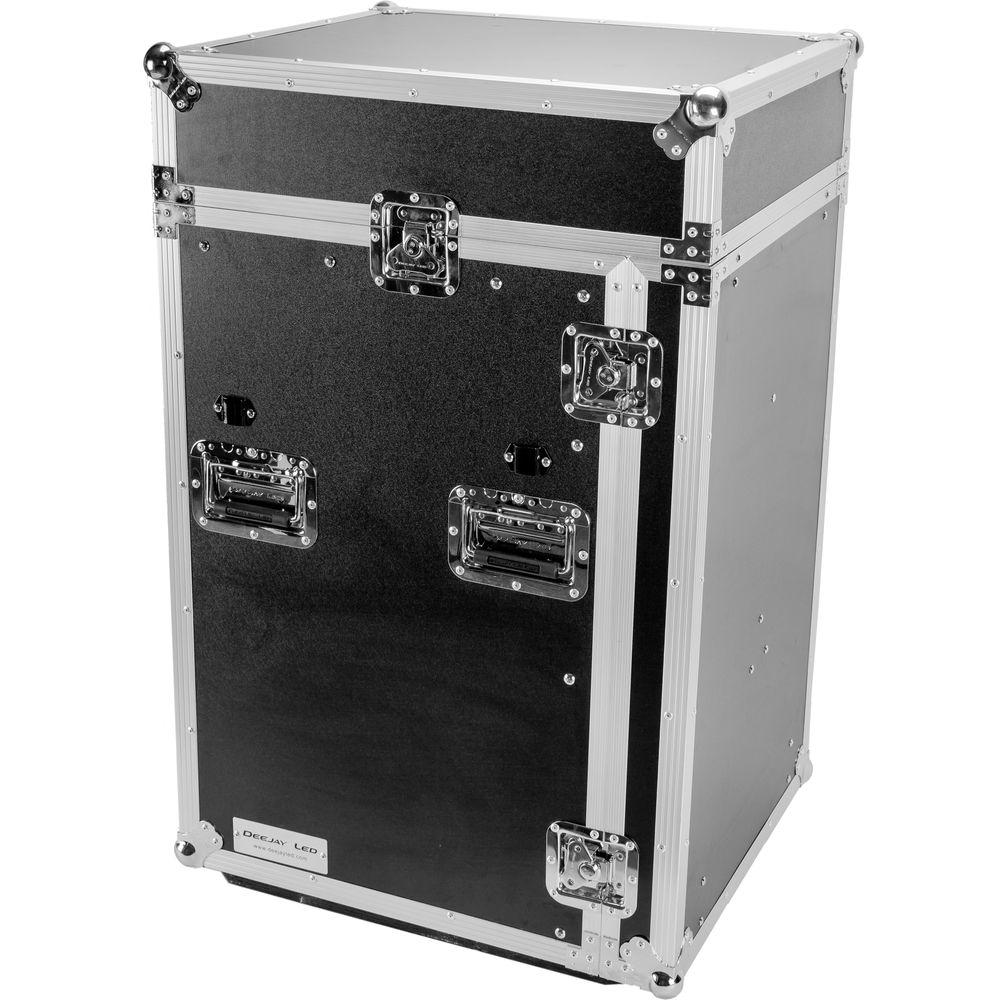 DeeJay LED 11 RU Slant Mixer Rack 16 RU Vertical Rack System Combo Case with Caster Board, Table, and 17" Laptop Shelf