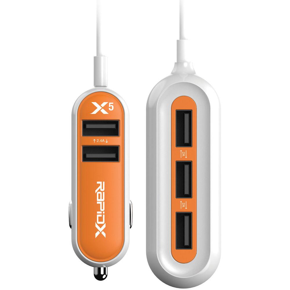 RapidX X5 Car Charger with Five USB Ports
