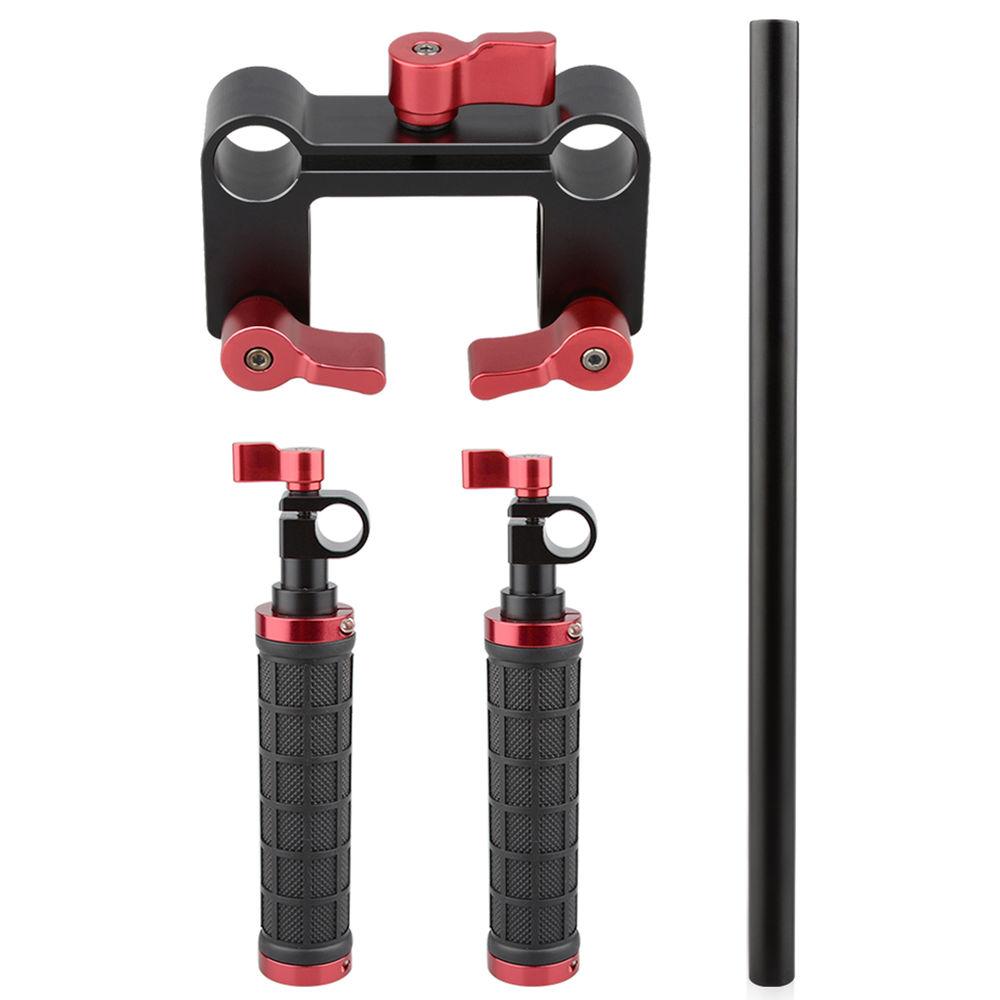 CAMVATE Handle Grips Handlebar Support Kit with Red Adjustable Knobs for DSLR Camcorder Shoulder Rig