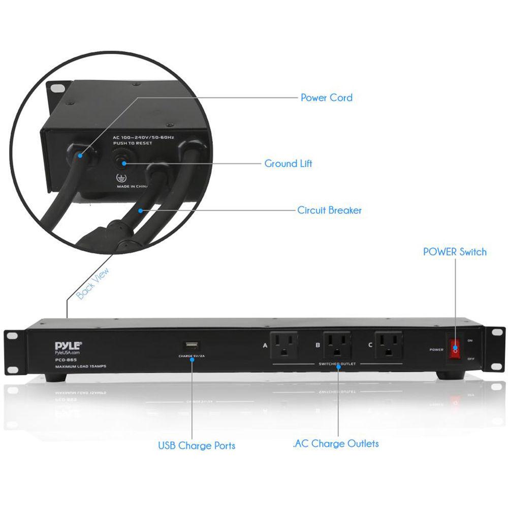 Pyle Pro PCO860 19-Outlet Rackmount Surge Protector with USB Charging