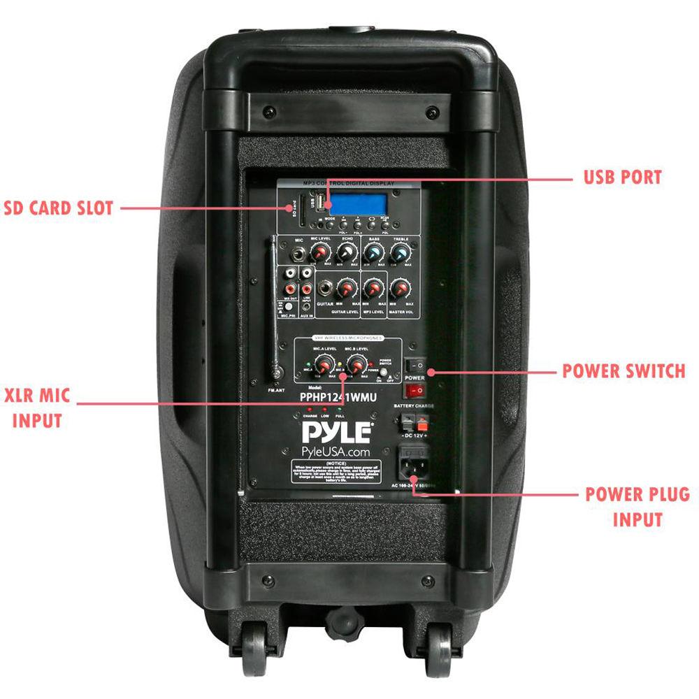 Pyle Pro PPHP1241WMU Portable 12" 2-Way 1000W Wireless and Bluetooth-Enabled PA System