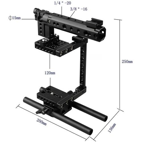 CAMVATE DSLR Camera Cage Rig with 2 Shoe Mounts and Double Rods