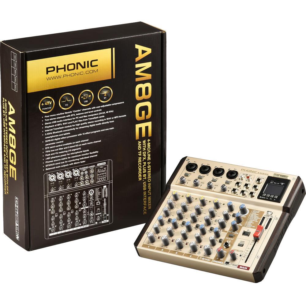 Phonic AM8GE - AM Gold Edition Compact Mixer with DFX, Bluetooth, TF Recorder, and USB Interface