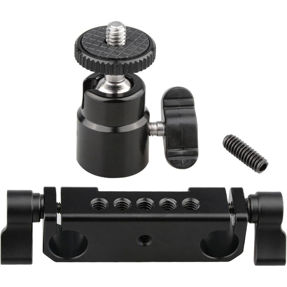 CAMVATE 15mm Rod Clamp Railblock for 15mm DSLR Rail Rig Rod Support System with 1 4" Hot Shoe Mount Mini Ball Head & Flash Bracket Holder Screw