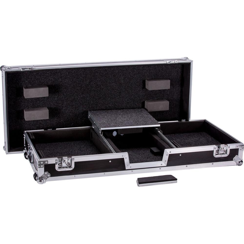 DeeJay LED Fly Drive DJ Coffin Case for Two Turntables in Battle Style Position and One Pioneer DJM900 Nexus with Laptop Shelf