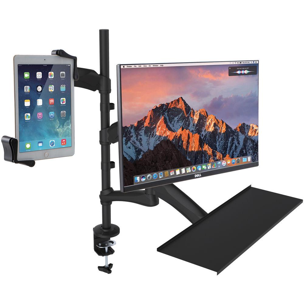 CTA Digital 2-In-1 Adjustable Monitor and Tablet Mount Stand with Keyboard Tray