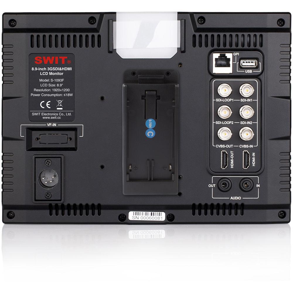 SWIT SWITS-1093F 9"FullHD Waveform LCD Monitor w 8 Interchangeable DV Battery Plates f Canon BP-945 Batts