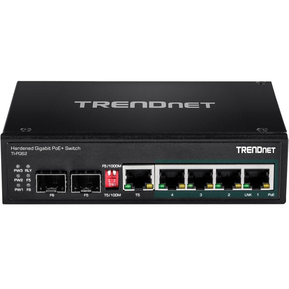 TRENDnet TI-PG62 6-Port Hardened Industrial Gigabit PoE DIN-Rail Switch