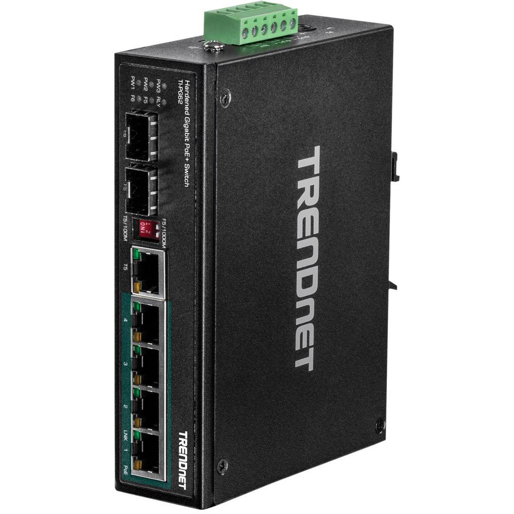 TRENDnet TI-PG62 6-Port Hardened Industrial Gigabit PoE DIN-Rail Switch