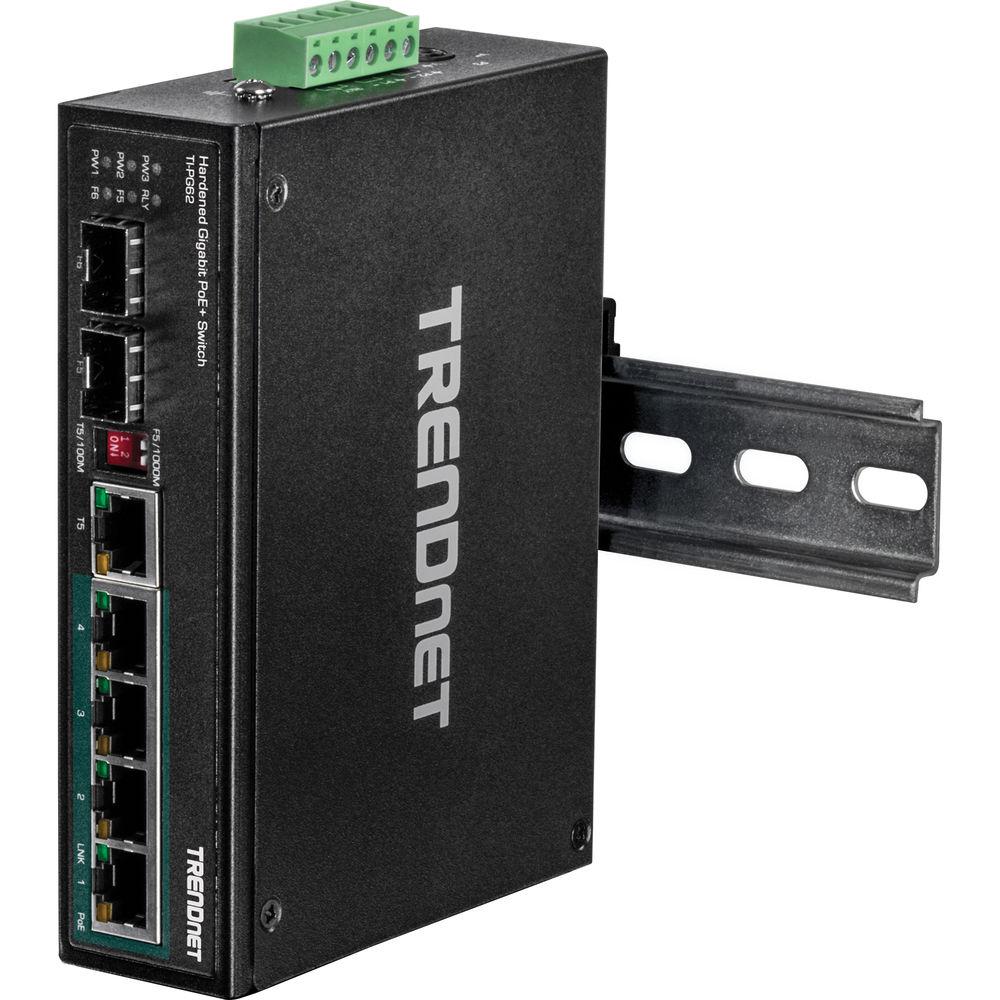 TRENDnet TI-PG62 6-Port Hardened Industrial Gigabit PoE DIN-Rail Switch
