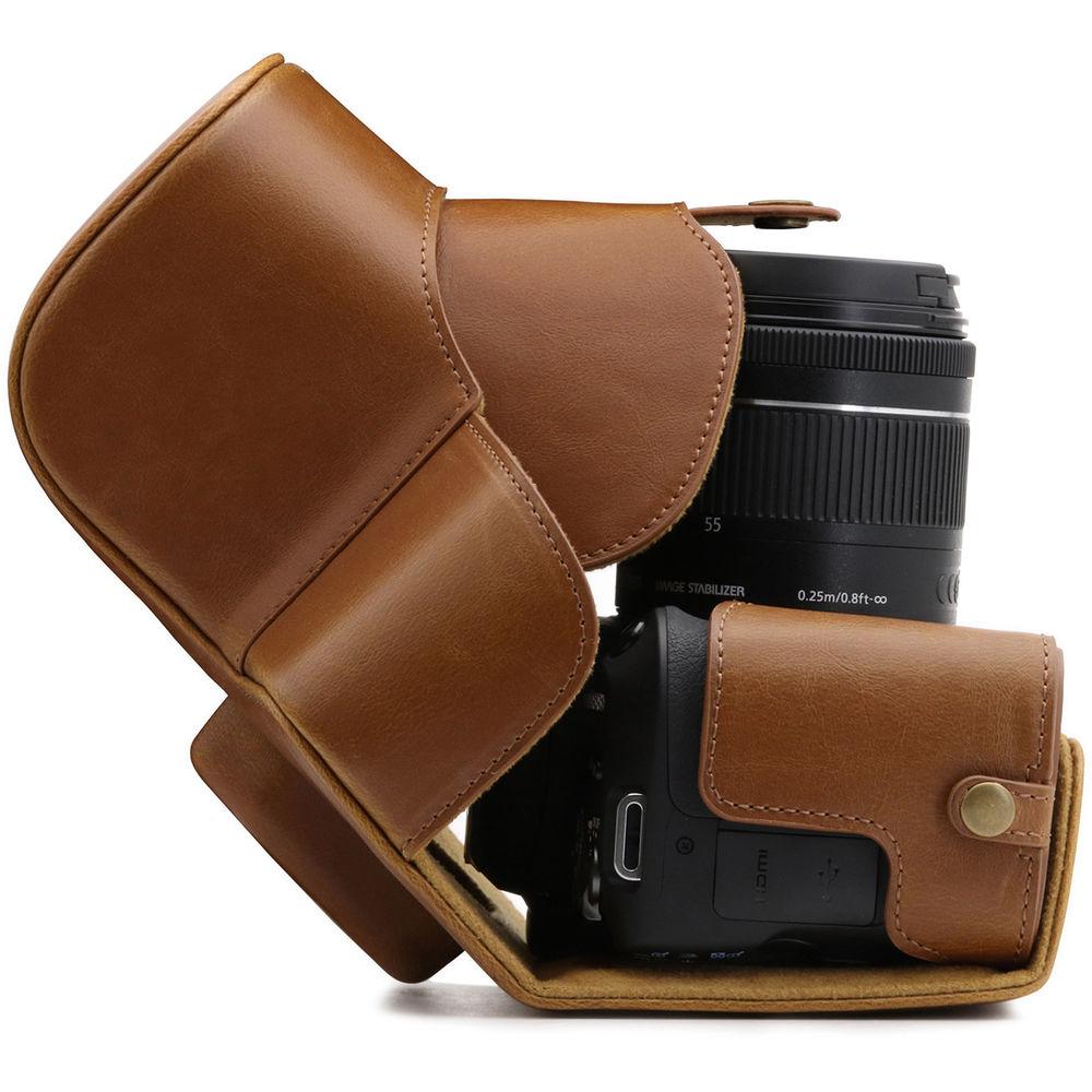 MegaGear Ever Ready PU Leather Case with Strap for Canon EOS Rebel SL2, EOS 200D & Kiss X9 with 18-55mm