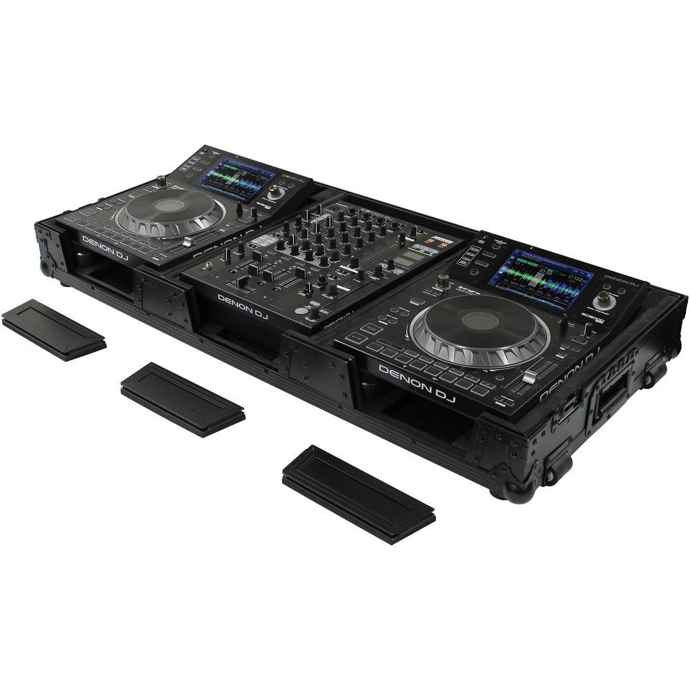 Odyssey Innovative Designs DJ Black Label Coffin for Two Large Format Tabletop CD Media Players & Mixer with Wheels & Extra Deep Rear Cable Space