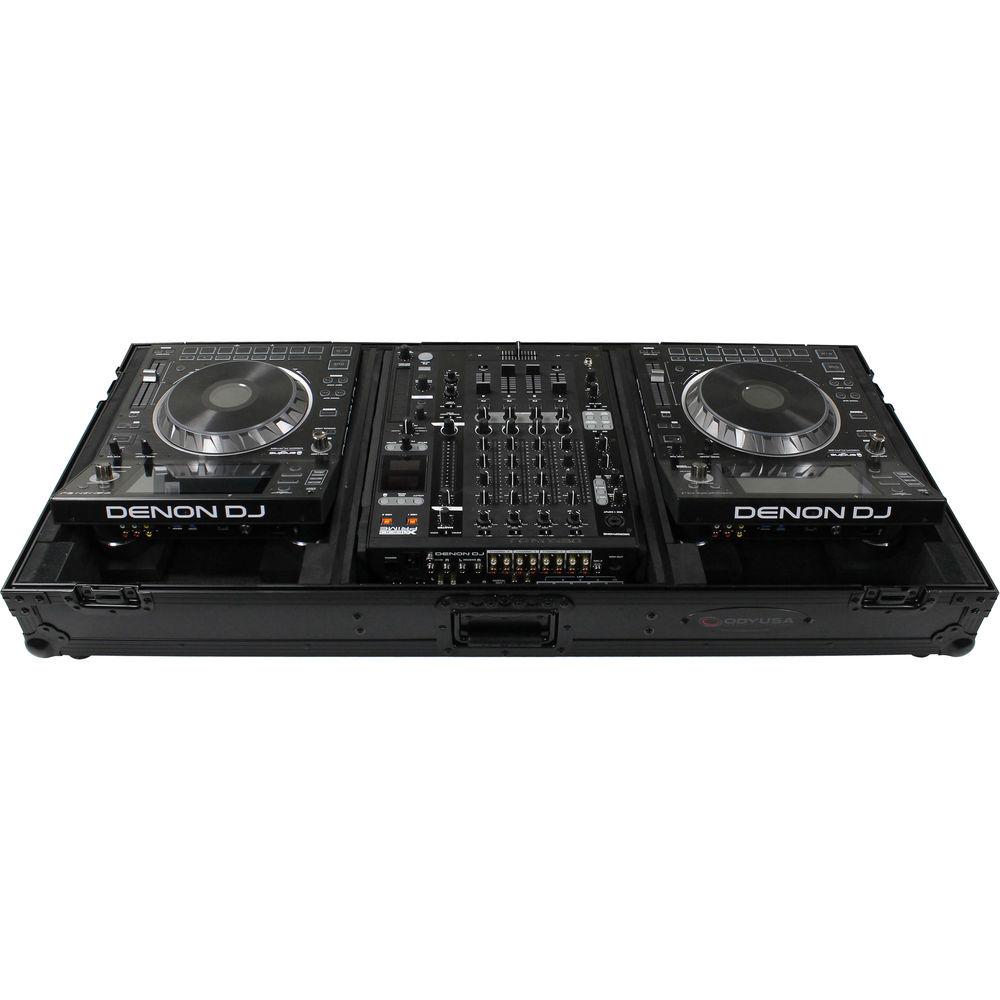 Odyssey Innovative Designs DJ Black Label Coffin for Two Large Format Tabletop CD Media Players & Mixer with Wheels & Extra Deep Rear Cable Space