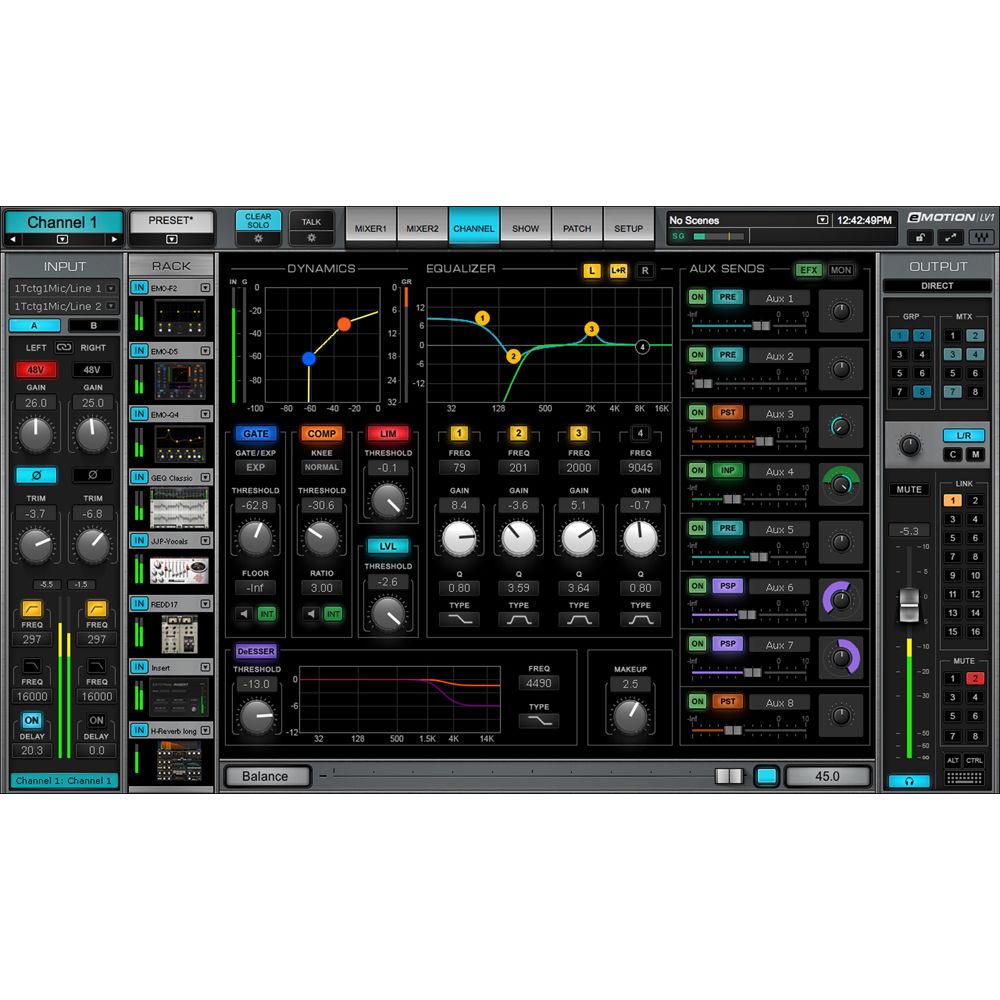 Waves eMotion LV1 64 Stereo Channels - Live Mixer Software
