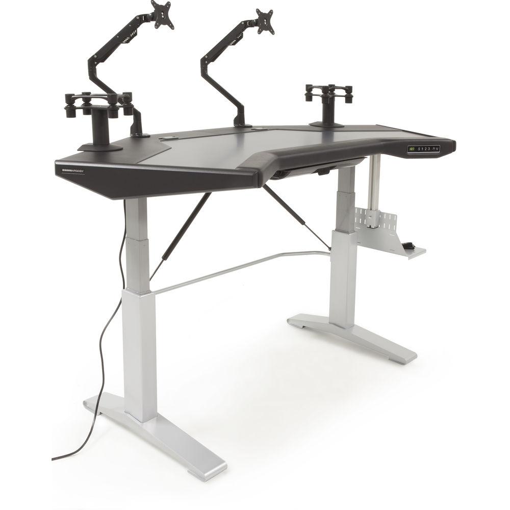 Argosy Halo.G Sit-Stand Workstation with Accessory Tray, Two Monitor Arms, Speaker Mount, and CPU Shelf