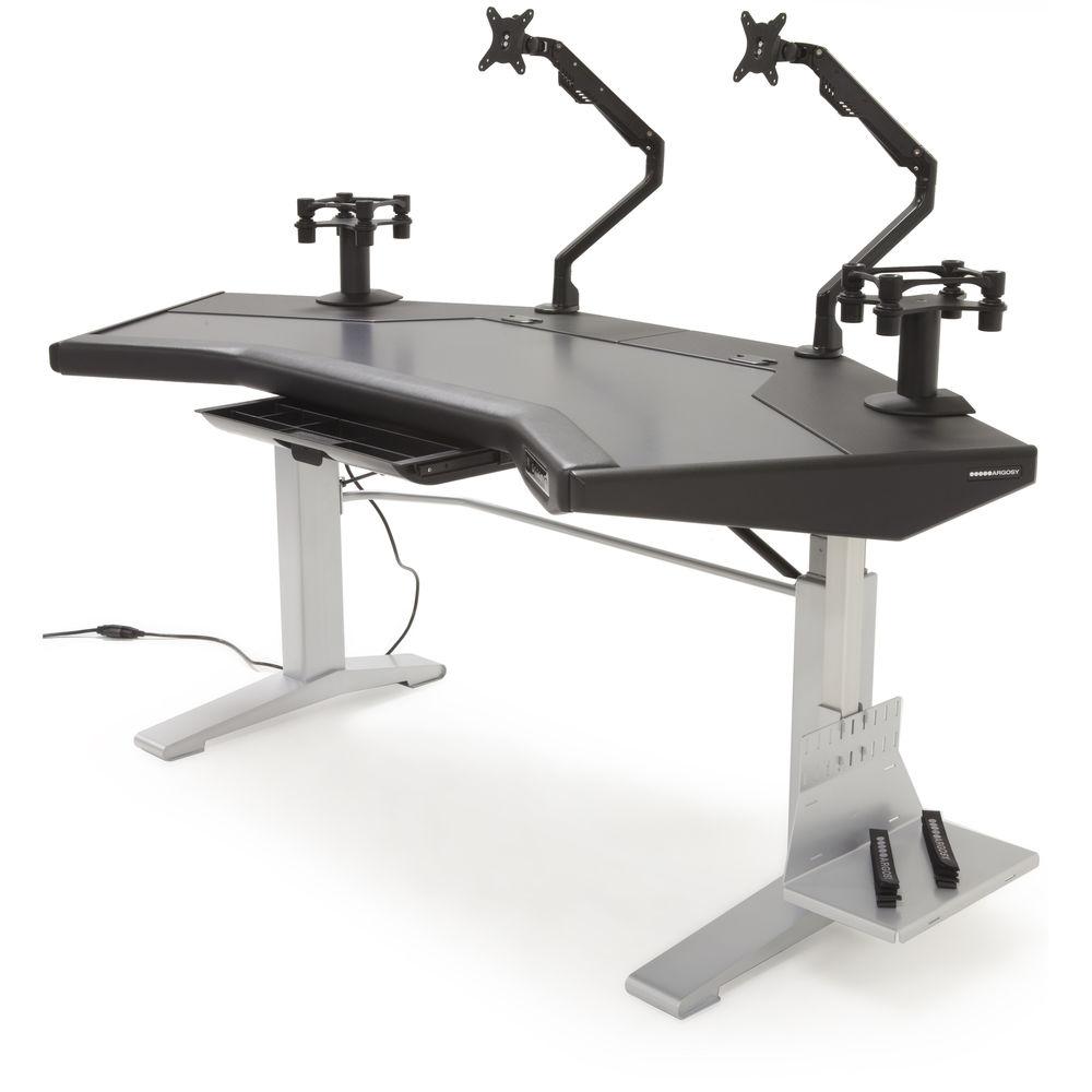 Argosy Halo.G Sit-Stand Workstation with Accessory Tray, Two Monitor Arms, Speaker Mount, and CPU Shelf