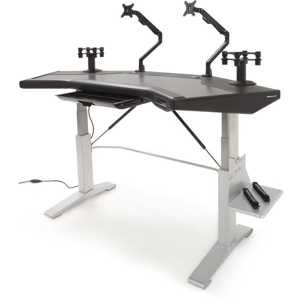 Argosy Halo.G Sit-Stand Workstation with Accessory Tray, Two Monitor Arms, Speaker Mount, and CPU Shelf