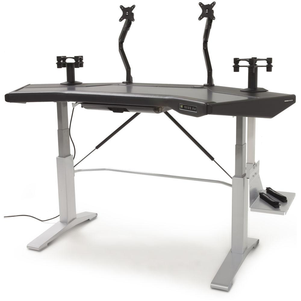 Argosy Halo.G Sit-Stand Workstation with Accessory Tray, Two Monitor Arms, Speaker Mount, and CPU Shelf