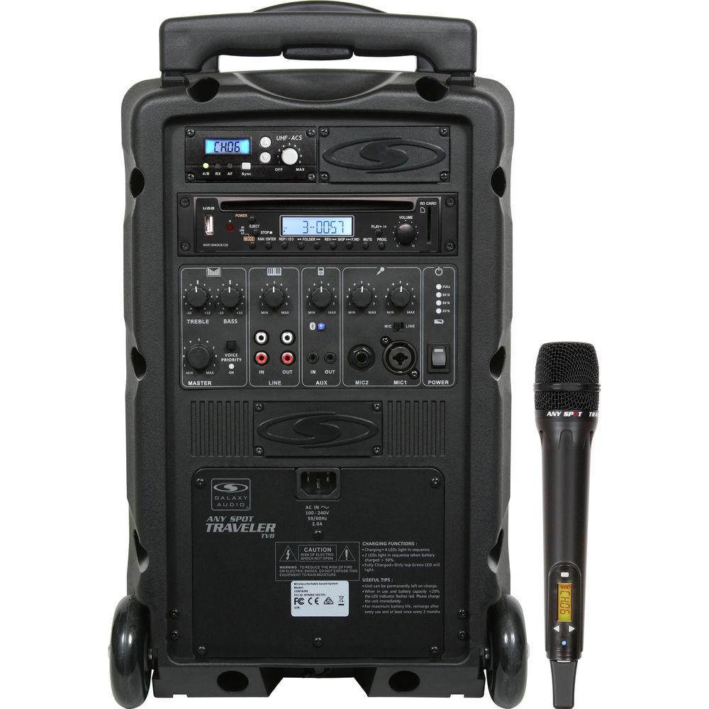 Galaxy Audio TV8 Traveler Series 120W PA System with CD Player, Single UHF Receiver, and One Wireless Handheld Microphone