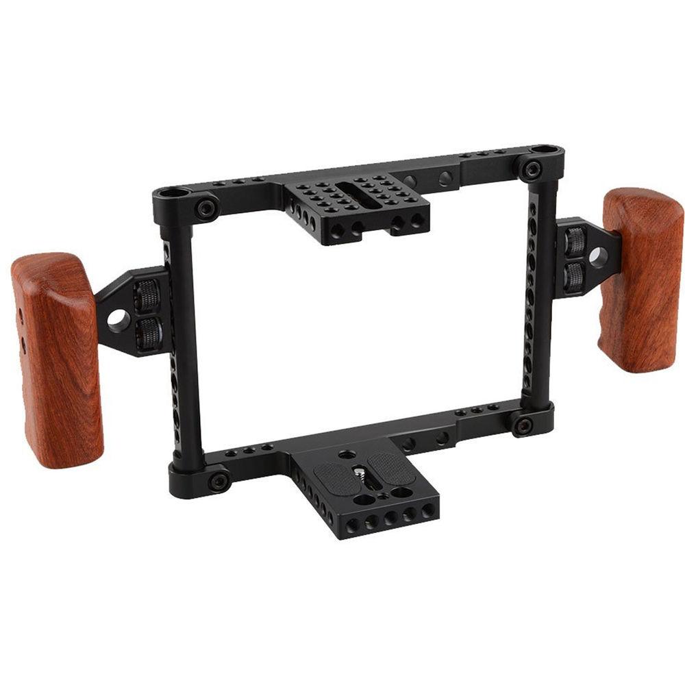 CAMVATE Camera Cage with Wood Grips for Select Canon Nikon Sony Panasonic DSLRs