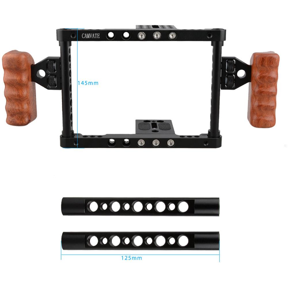 CAMVATE Camera Cage with Wood Grips for Select Canon Nikon Sony Panasonic DSLRs