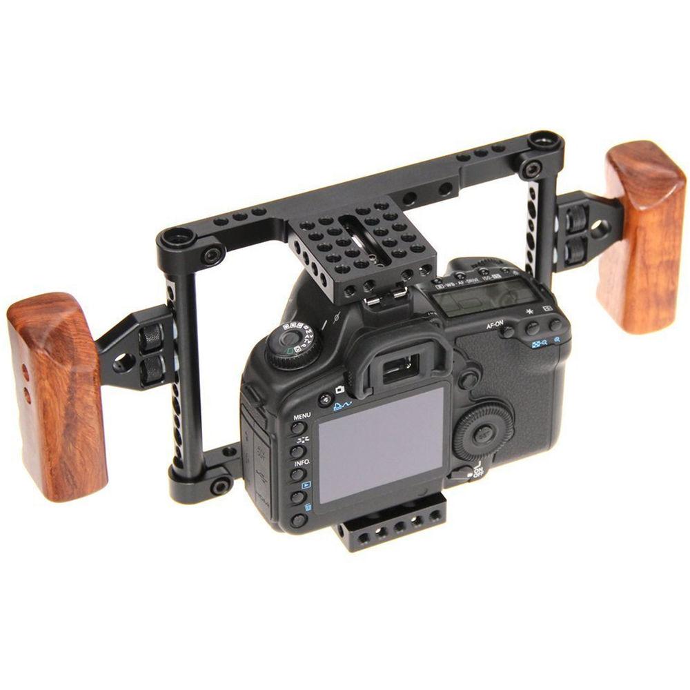 CAMVATE Camera Cage with Wood Grips for Select Canon Nikon Sony Panasonic DSLRs
