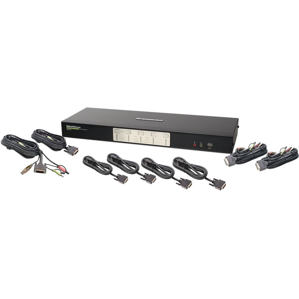 IOGEAR 4-Port Dual View Dual-Link DVI KVMP Switch with Audio Kit with Eight Mini DisplayPort Adapters