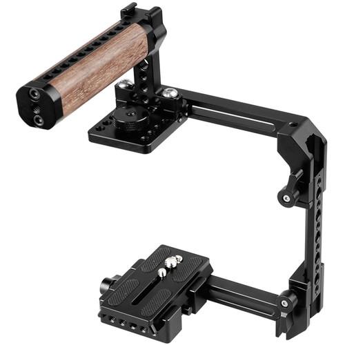 CAMVATE Adjustable Cage with Wooden Top Handle and Manfrotto QR Baseplate for DSLRCameras