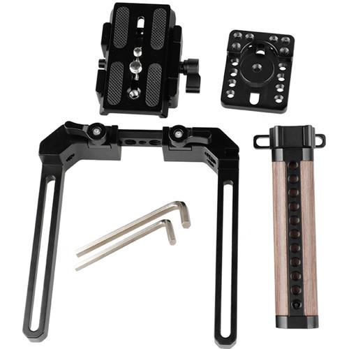 CAMVATE Adjustable Cage with Wooden Top Handle and Manfrotto QR Baseplate for DSLRCameras