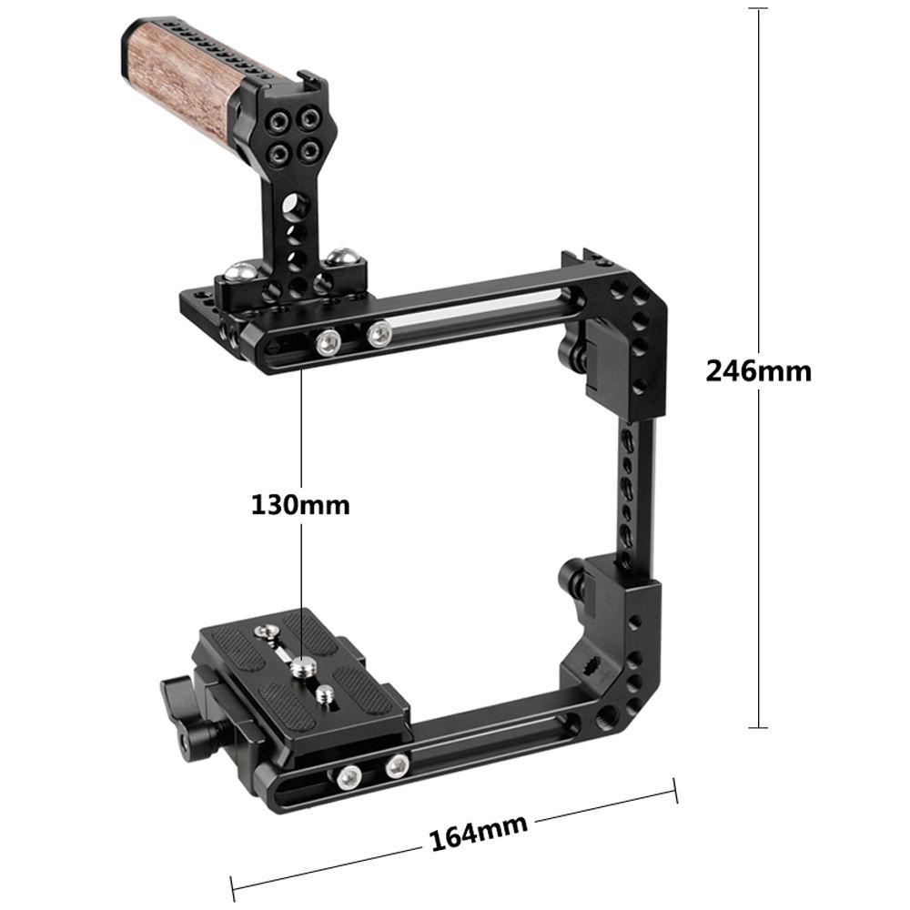 CAMVATE Adjustable Cage with Wooden Top Handle and Manfrotto QR Baseplate for DSLRCameras