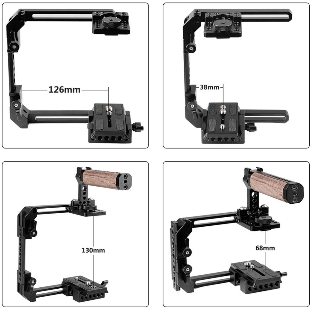 CAMVATE Adjustable Cage with Wooden Top Handle and Manfrotto QR Baseplate for DSLRCameras