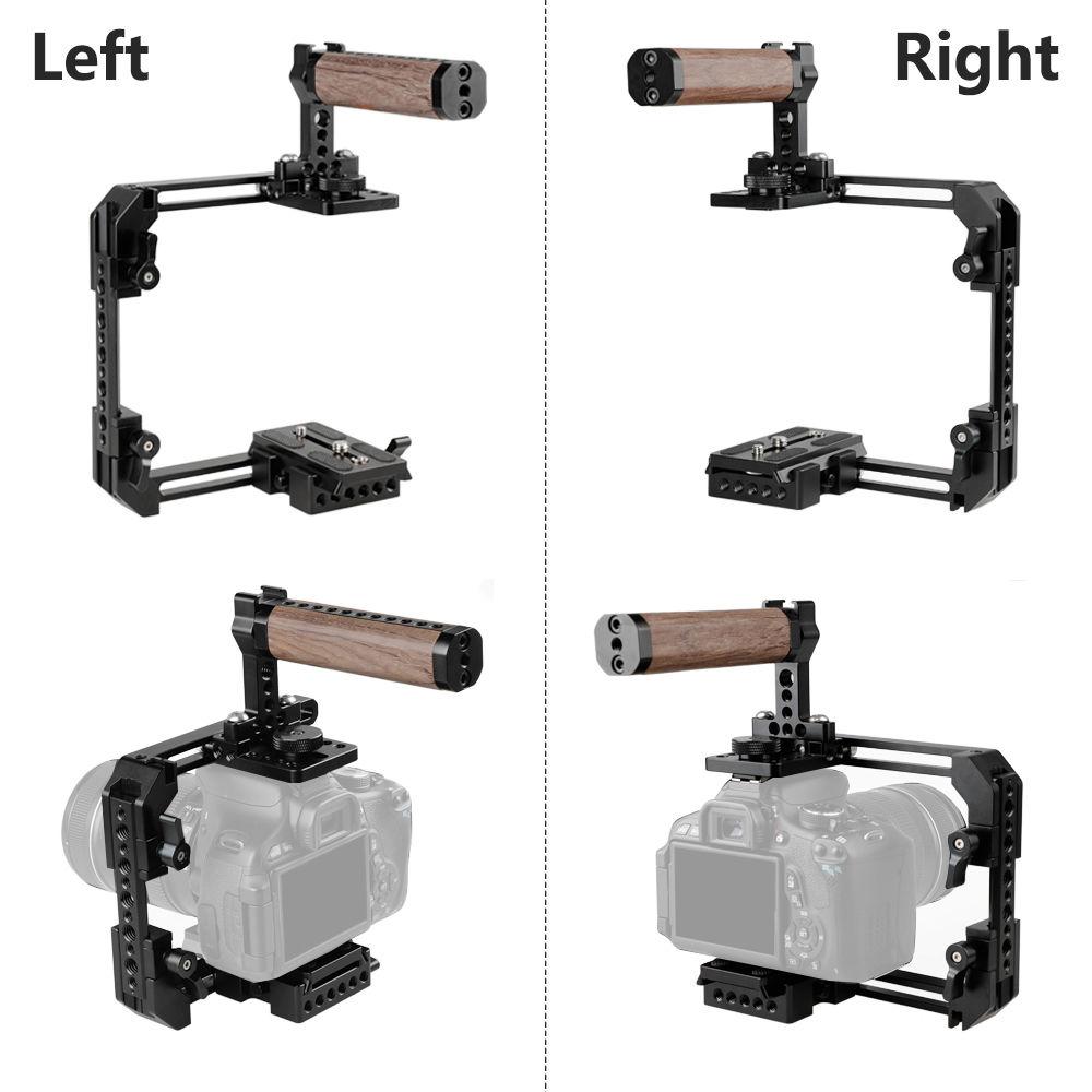 CAMVATE Adjustable Cage with Wooden Top Handle and Manfrotto QR Baseplate for DSLRCameras