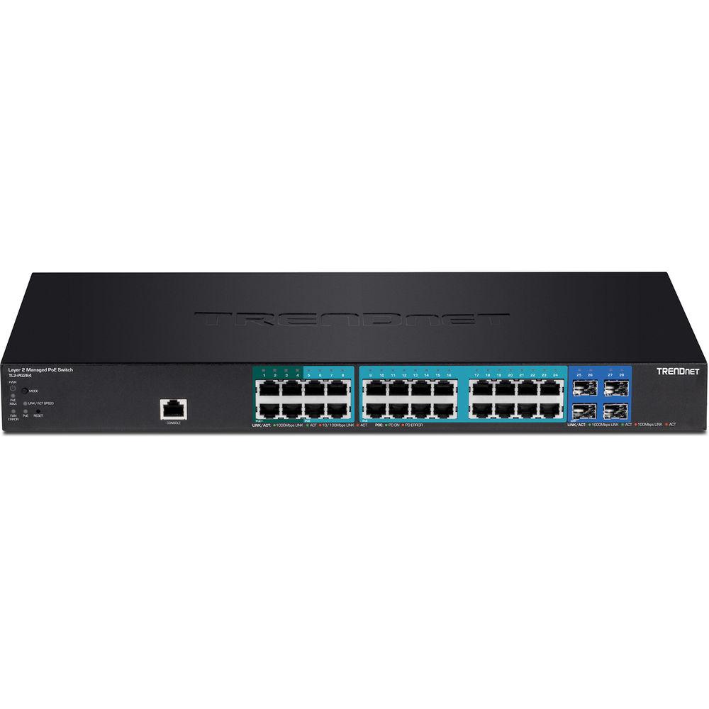 TRENDnet TL2-PG284 28-Port Gigabit Poe Managed Layer 2 Switch with 4 SFP Slots