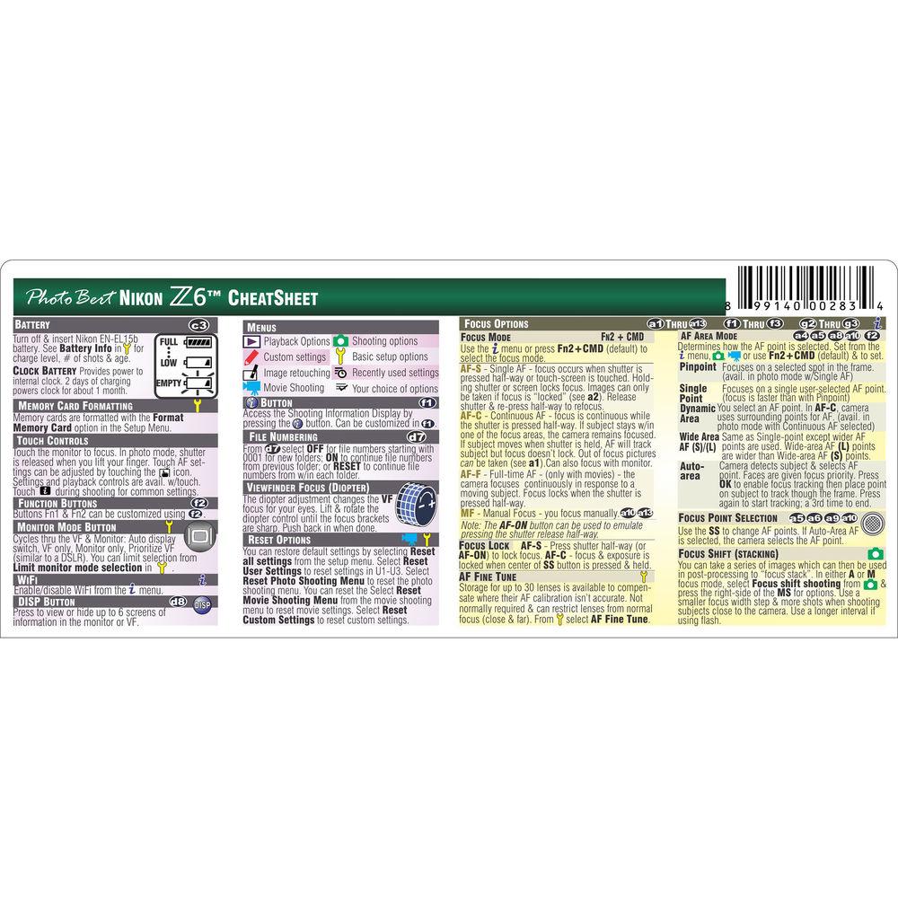 PhotoBert CheatSheet for Nikon Z 6 Digital Mirrorless Camera