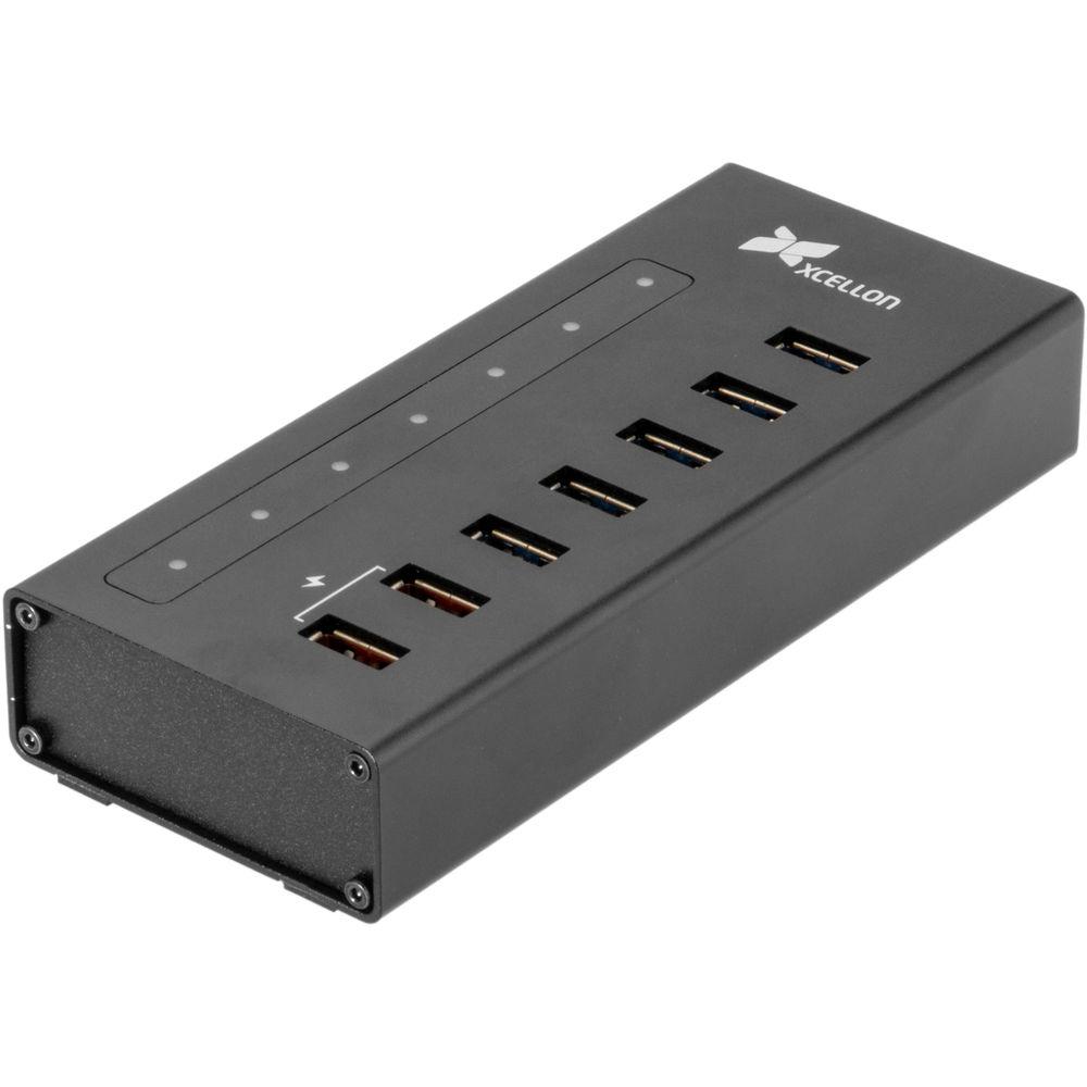 Xcellon 7-Port Powered USB 3.0 Slim Aluminum Hub with 2 Dual Data Charging Ports