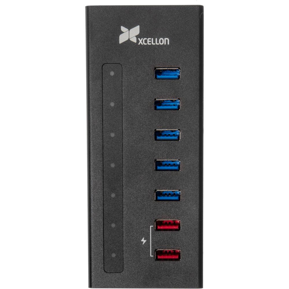 Xcellon 7-Port Powered USB 3.0 Slim Aluminum Hub with 2 Dual Data Charging Ports