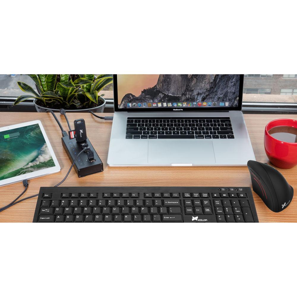 Xcellon 7-Port Powered USB 3.0 Slim Aluminum Hub with 2 Dual Data Charging Ports