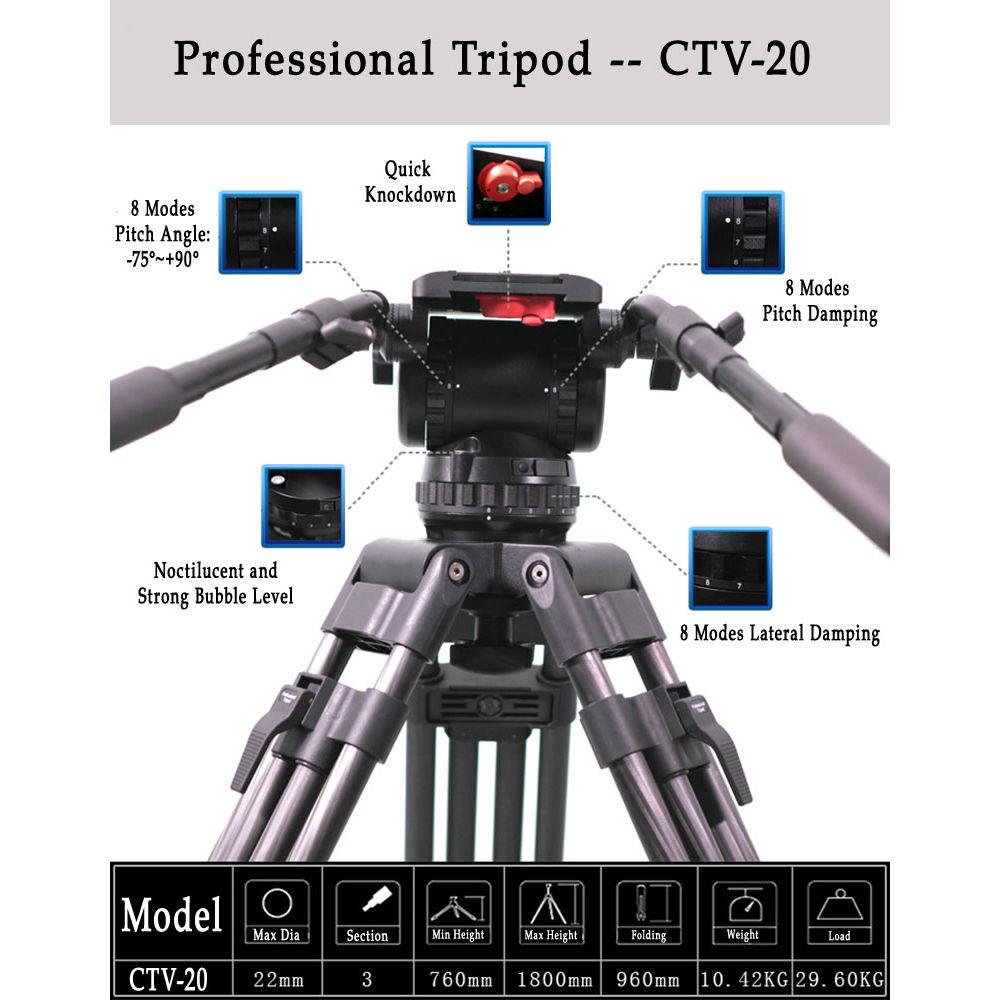 CAME-TV Carbon Fiber Tripod with Fluid Head