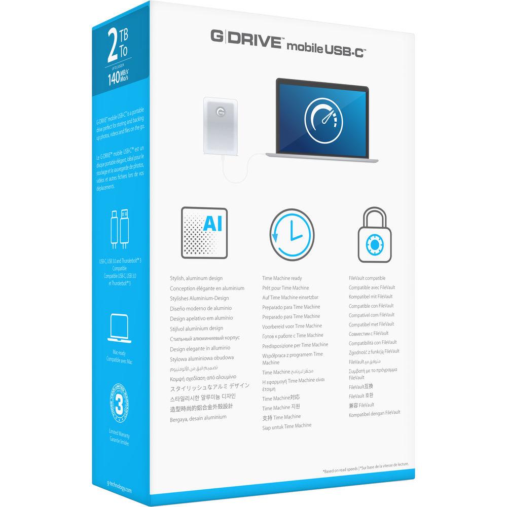 G-Technology 2TB G-DRIVE mobile USB 3.1 Gen 1 Type-C External Hard Drive