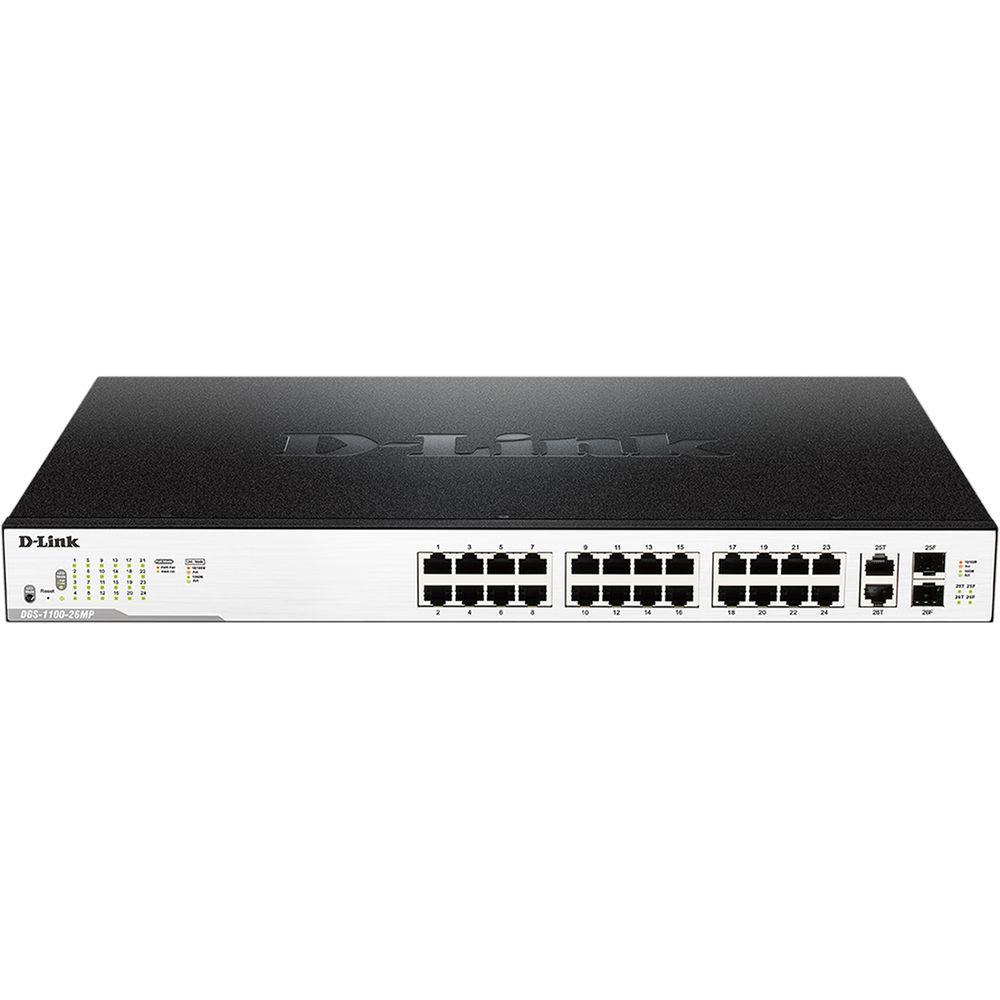 D-Link DGS-1100 Series 26-Port Smart Managed Rackmount PoE Switch with Gigabit RJ45 SFP Combo Ports
