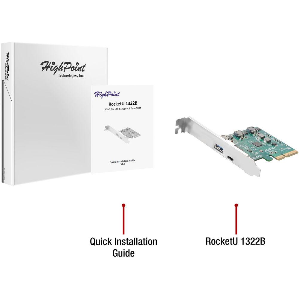 HighPoint RocketU 1322B Dual-Port 10 Gb s USB 3.1 PCIe Card, HighPoint, RocketU, 1322B, Dual-Port, 10, Gb, s, USB, 3.1, PCIe, Card